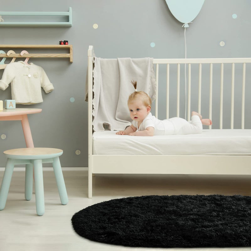 Softlife Fluffy Rugs for Bedroom, Shag Cute Area Rug for Girls and Kids Baby Room Home Decor, 2.6 x 5.3 Feet Oval Indoor Carpet for Nursery Dorm Living Room, Black - Image 5